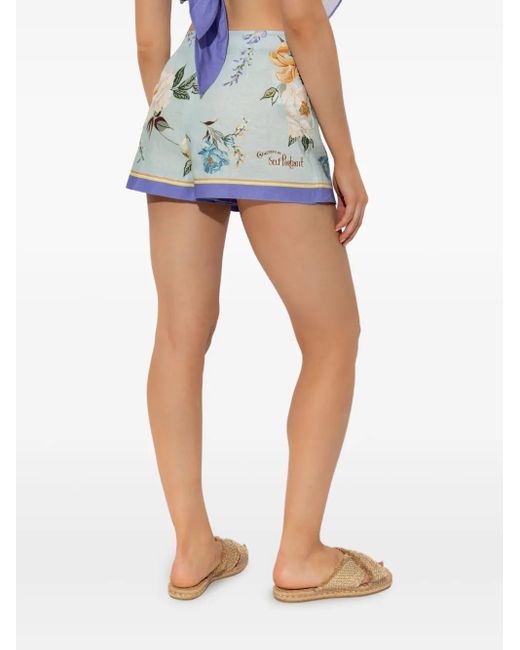 Self-Portrait Blue Floral-Print Shorts