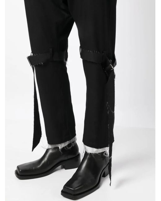 Sulvam Black Frayed-Detailed Wool Trousers for men