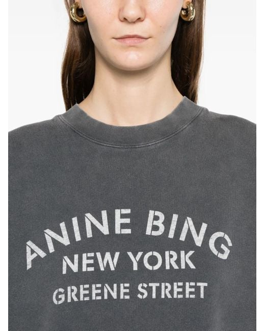Anine Bing Gray Logo-Print Sweater