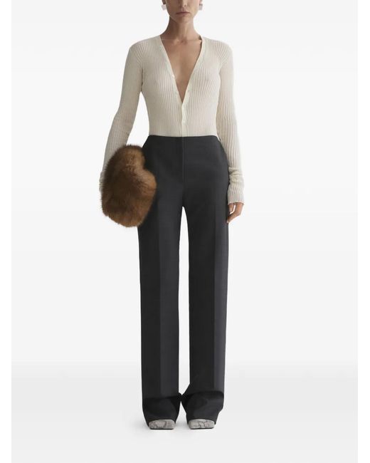 Mugler Gray V-Neck Ribbed Top