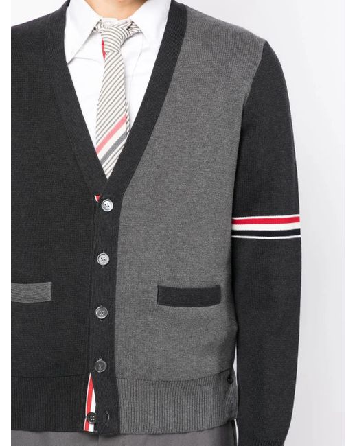 Thom Browne Black Tonal Panelled Cotton Cardigan for men