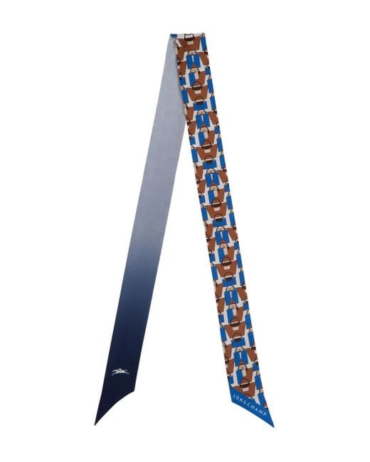 Longchamp Blue Origami Le Pliage Patterned Silk Scarf