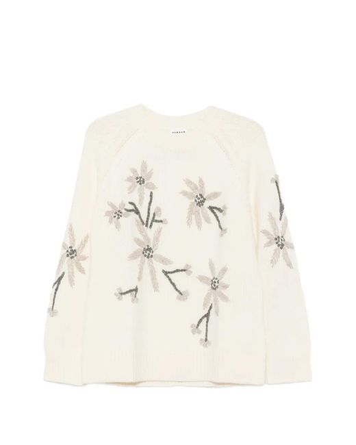 P.A.R.O.S.H. Natural Floral-Embroidered Raglan-Sleeve Sweater