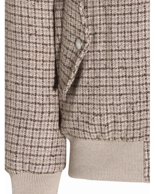 Eleventy Brown Checked-Pattern Shearling-Collar Jacket for men