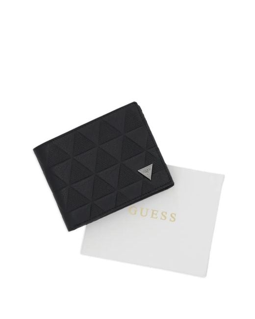 Guess Black Geometric-Embossed Bifold Wallet for men