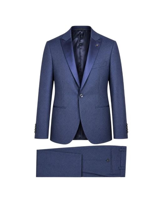 Luigi Bianchi Blue Diamond-Patterned Peak-Lapel Suit for men