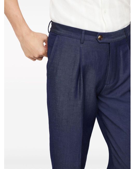 Brunello Cucinelli Blue High-waist Tapered Trousers for men