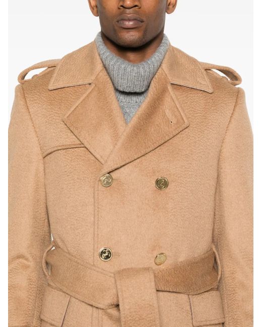 Thom Browne Natural Double-Breasted Coat for men