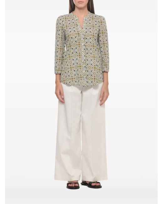 Emme White V-Neck Printed Shirt
