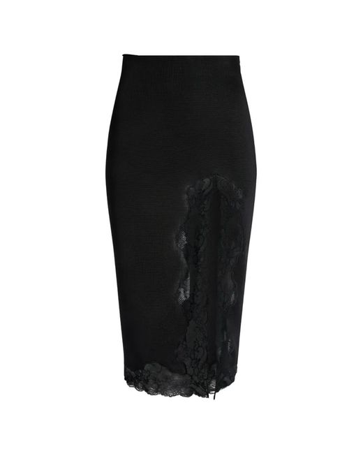 Balmain Black Knit Midi Skirt With Lace