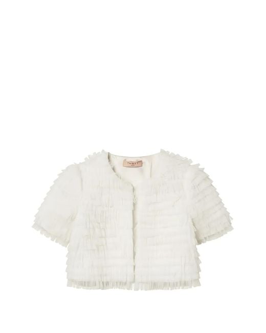 Twinset White Ruffled Short-Sleeve Jacket
