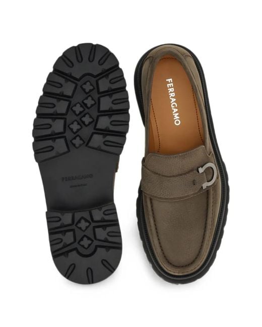 Ferragamo Brown Loafer With Gancini Ornament for men