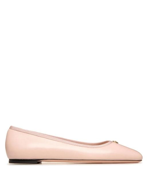 Bally Pink Emblem-Plaque Leather Ballerina Shoes