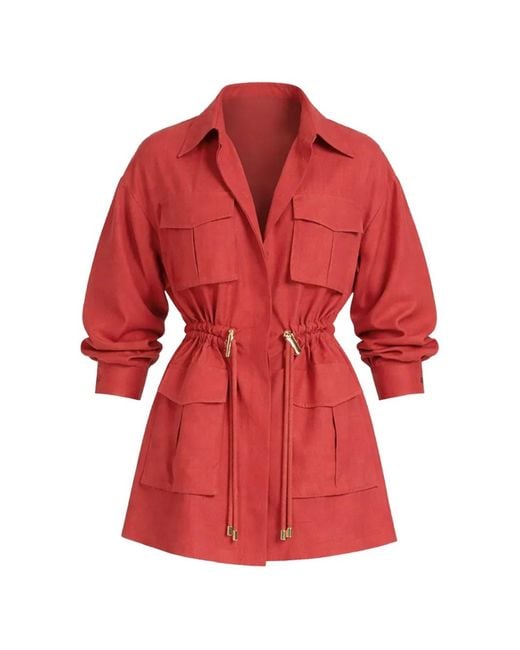 Elie Saab Red Drawstring Silk Shirt