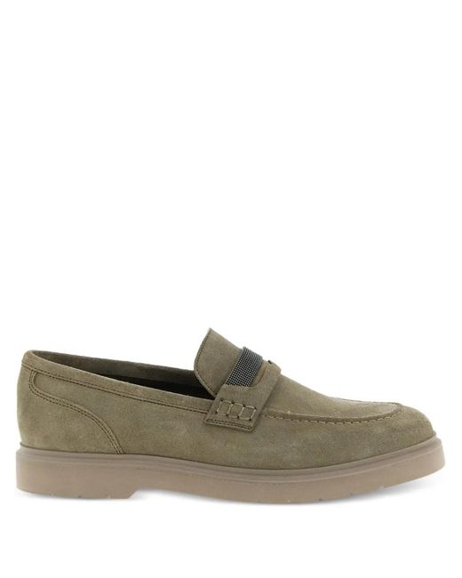 Brunello Cucinelli Green Monili-Detail Suede Loafers