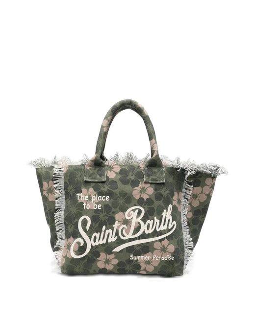Mc2 Saint Barth Gray Floral-Print Frayed Tote Bag