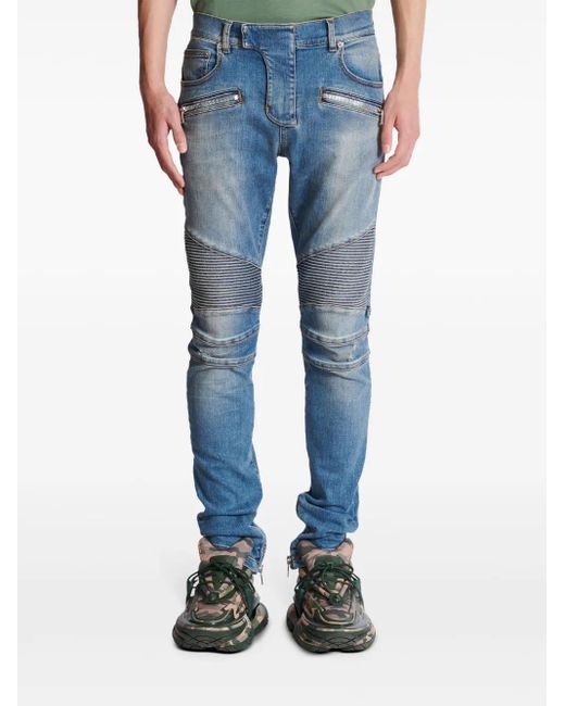 Balmain Biker Blaue Slim Fit Jeans in Blue für Herren