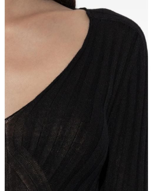 Jil Sander Black Ribbed-Knit V-Neck Sweater
