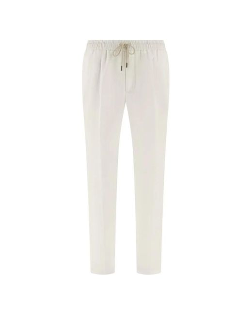 Boggi White City Drawstring Linen Trousers for men