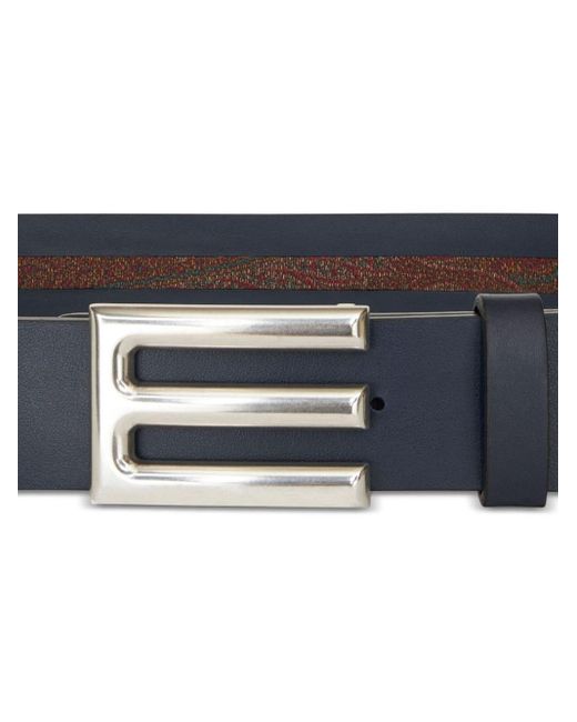 Etro Blue Logo-plaque Leather Belt for men