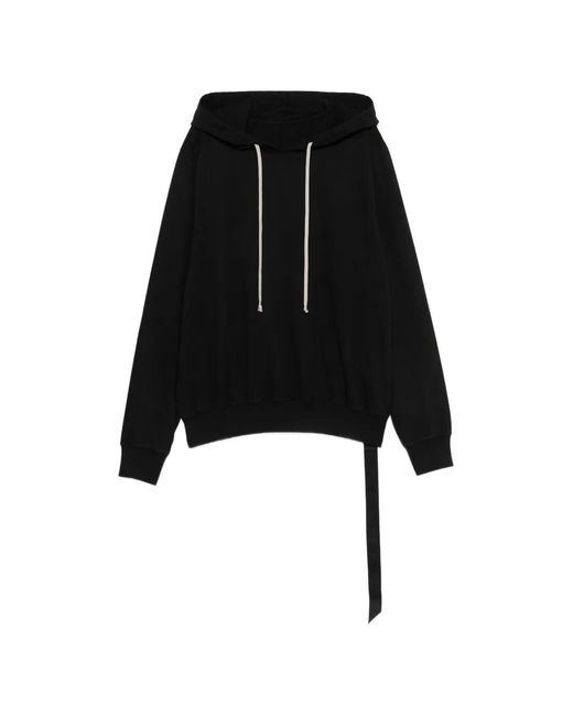 Rick Owens Black Hooded Cotton Sweatshirt With Ribbed Cuffs And Hem for men