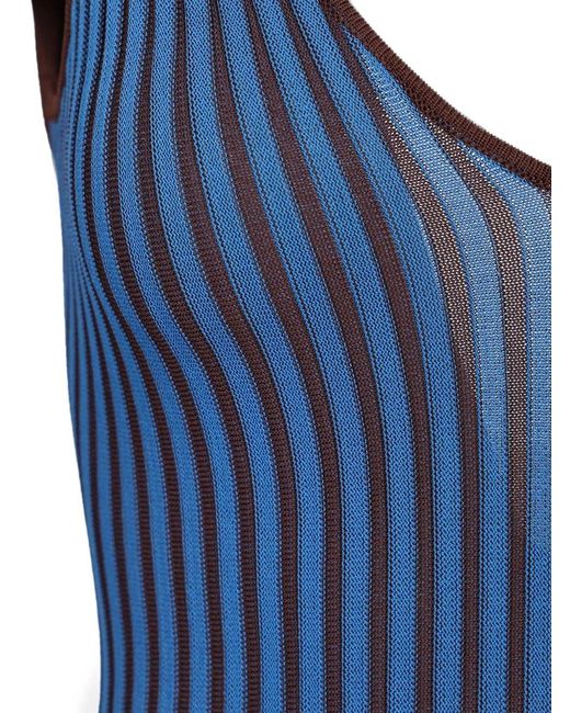 Staud Blue Stripe-Pattern Midi Dress