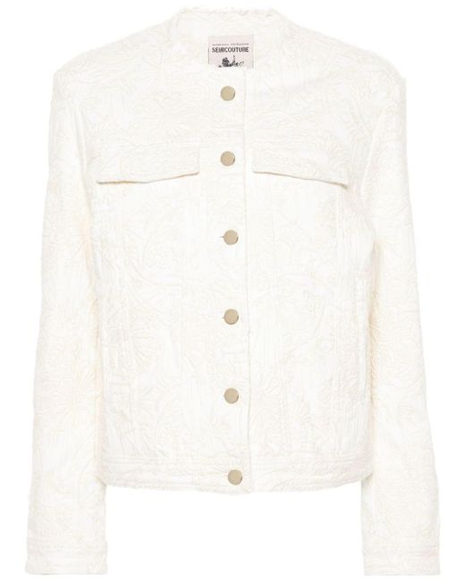 Semicouture White Embroidered-patterned Buttoned Jacket