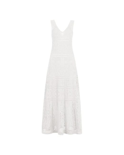 D.exterior White Crochet-Knit V-Neck Maxi Dress