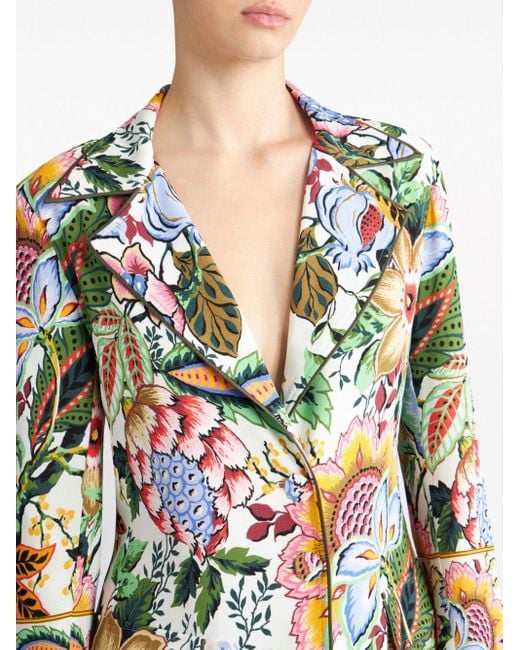 Etro White Floral-print Single-breasted Duster Coat