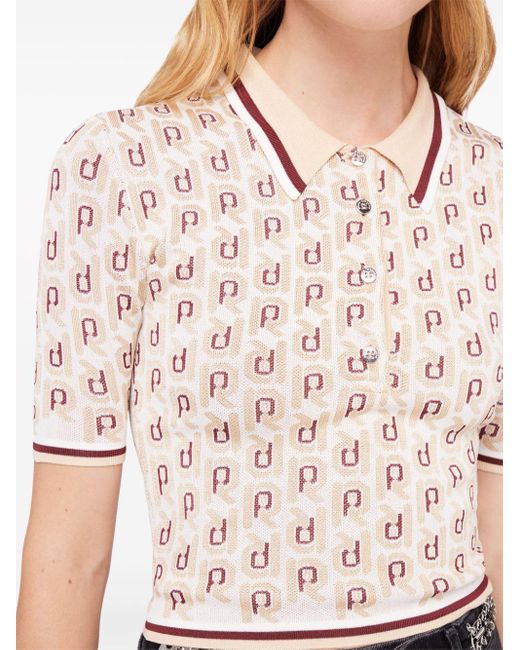 Rabanne Pink Monogram-jacquard Short-sleeve Top
