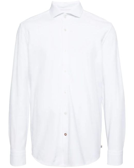 Boss White Piqué Cotton Long-Sleeve Shirt for men
