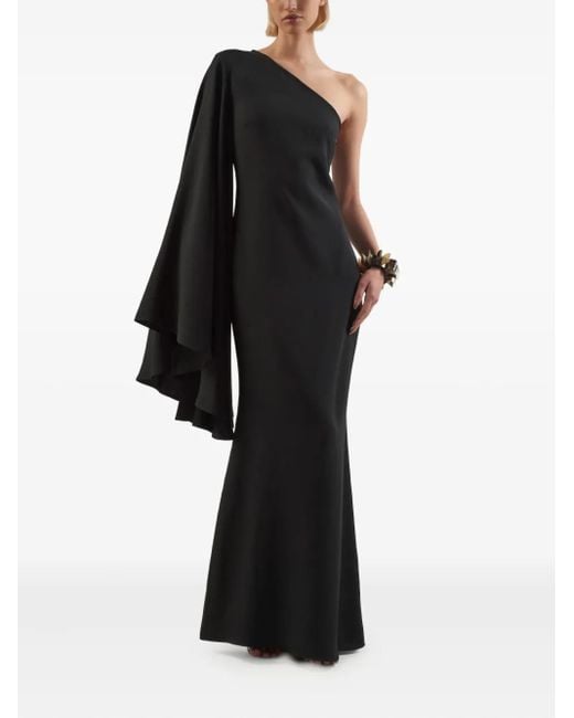 ‎Taller Marmo Black Sifnos One-Shoulder Flared-Sleeve Maxi Dress