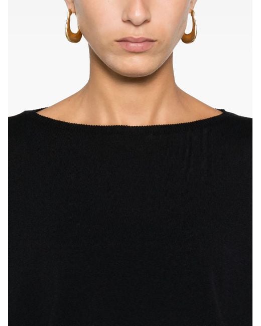 Incotex Black Boat-Neck Three-Quarter Sleeve Sweater