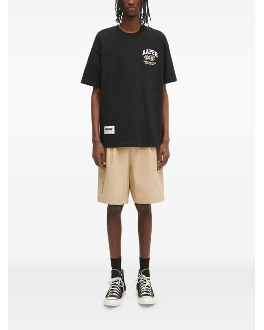 Aape By A Bathing Ape Natural Pleated-Detail Logo-Patch Shorts for men