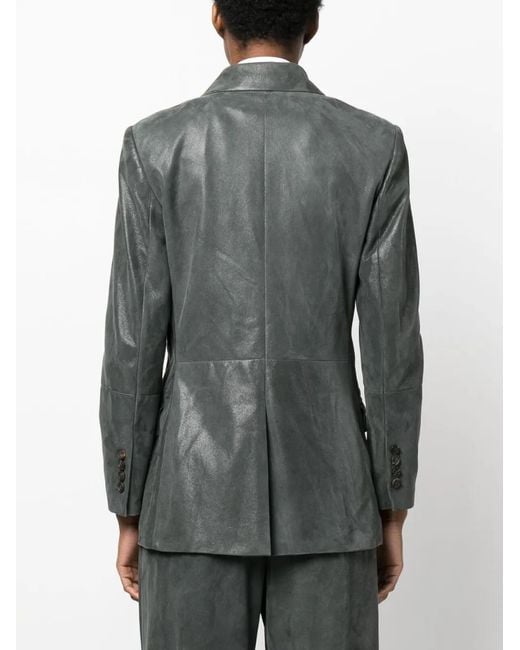 Brunello Cucinelli Black Leather Double-Breasted Jacket