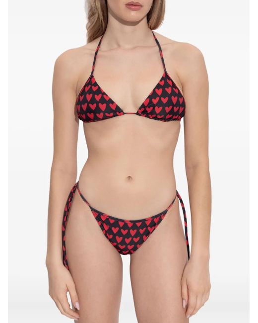 Moschino Red Heart-Print Triangle Bikini Top