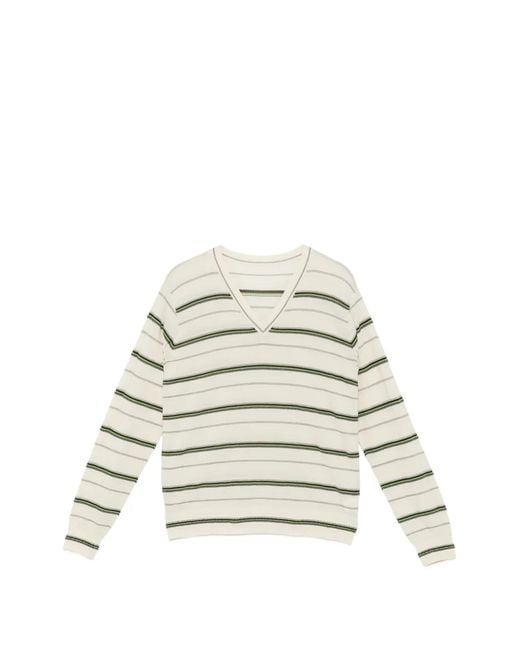 JNBY White Striped V-Neck Sweater