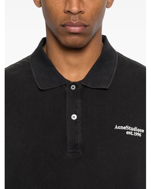 Acne Black Logo Cotton Polo Shirt for men