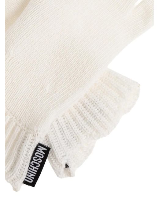Moschino White Gants À Patch Logo