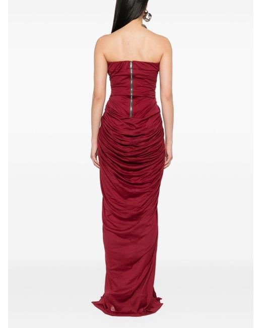 Rick Owens Red Ruched Maxi Dress