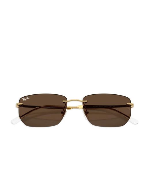 Ray-Ban Brown Rimless Rectangle-Frame Sunglasses