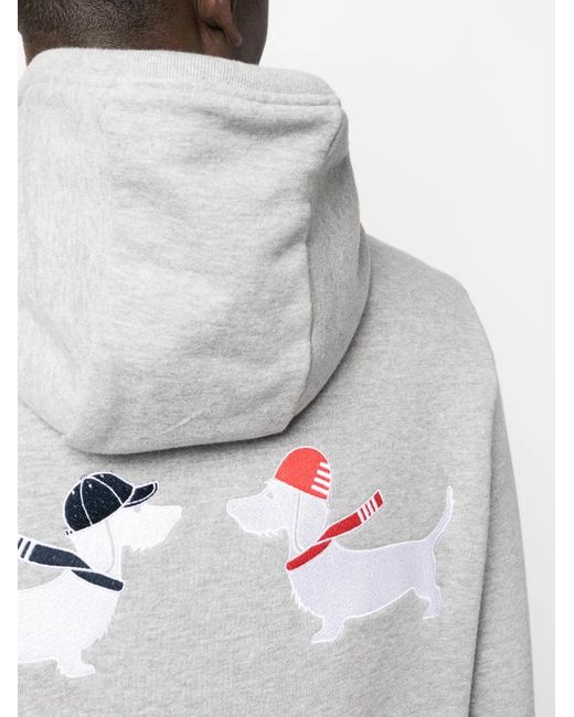 Thom Browne Gray Hector-Embroidered Loopback Hoodie for men