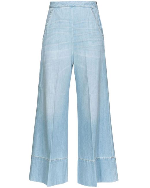 Pinko Blue Wide-leg Cropped Trousers