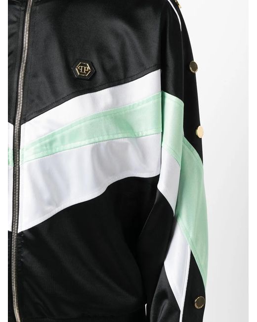 Philipp Plein Black Logo-Embroidered Striped Tracksuit Set