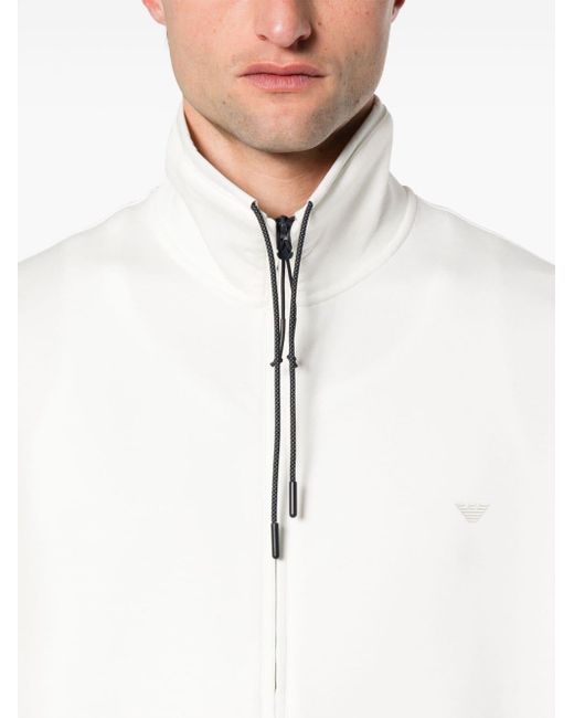 Sweat zippé à logo appliqué Emporio Armani pour homme en coloris White