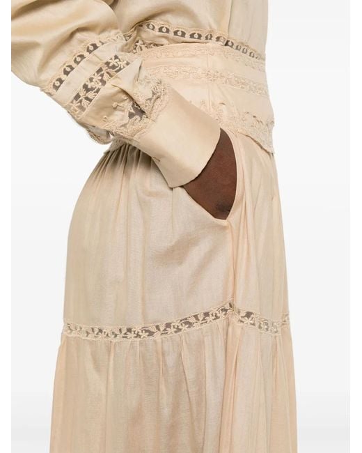 Ermanno Scervino Natural Floral-Embroidered Maxi Skirt