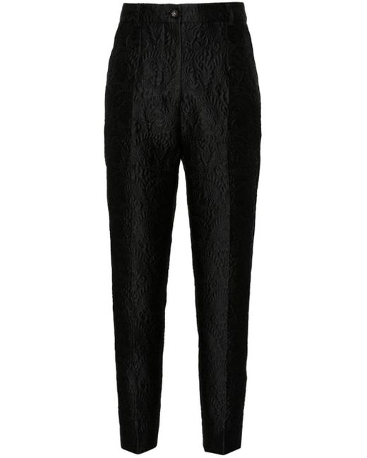 Dolce & Gabbana Black Floral-jacquard Slim-leg Trousers