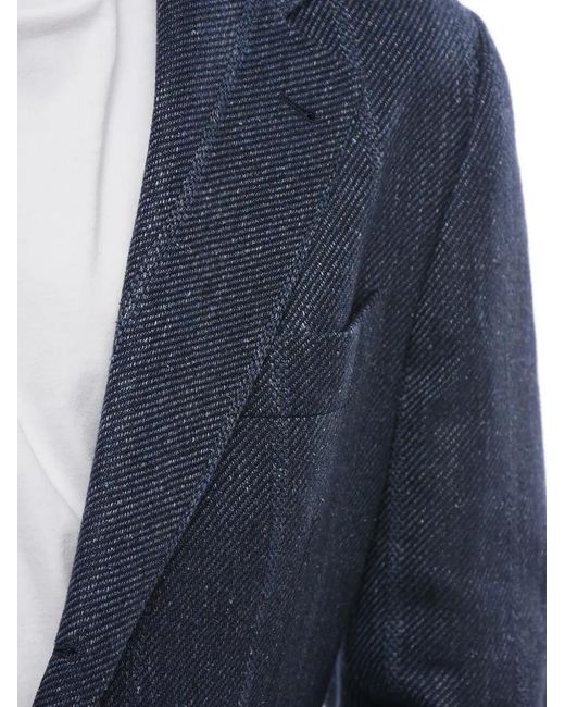 Brunello Cucinelli Blue Single-Breasted Linen Blazer for men