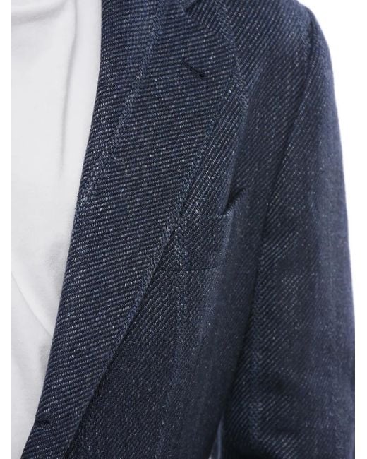 Brunello Cucinelli Linnen Blazer Met Enkele Rij Knopen in het Blue voor heren