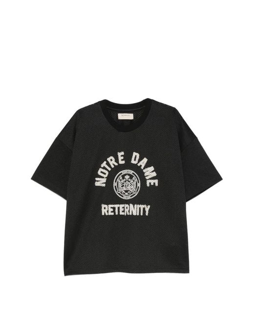 RETERNITY Black Notre Dame Logo-Print Mesh T-Shirt for men